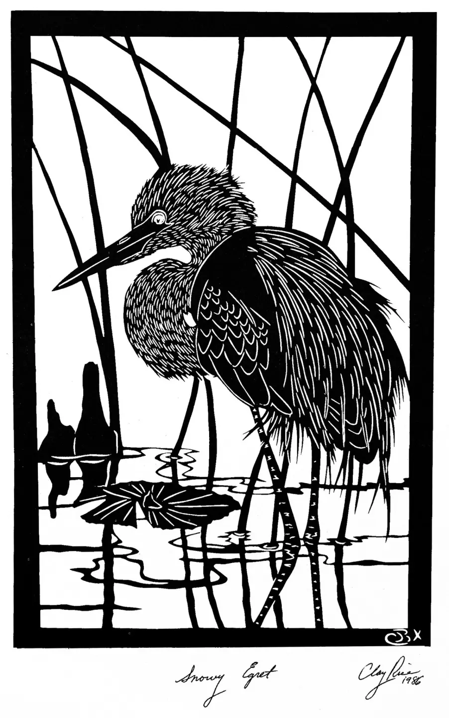 Artwork of an great blue heron, a bird found in the wilderness in Charleston, SC