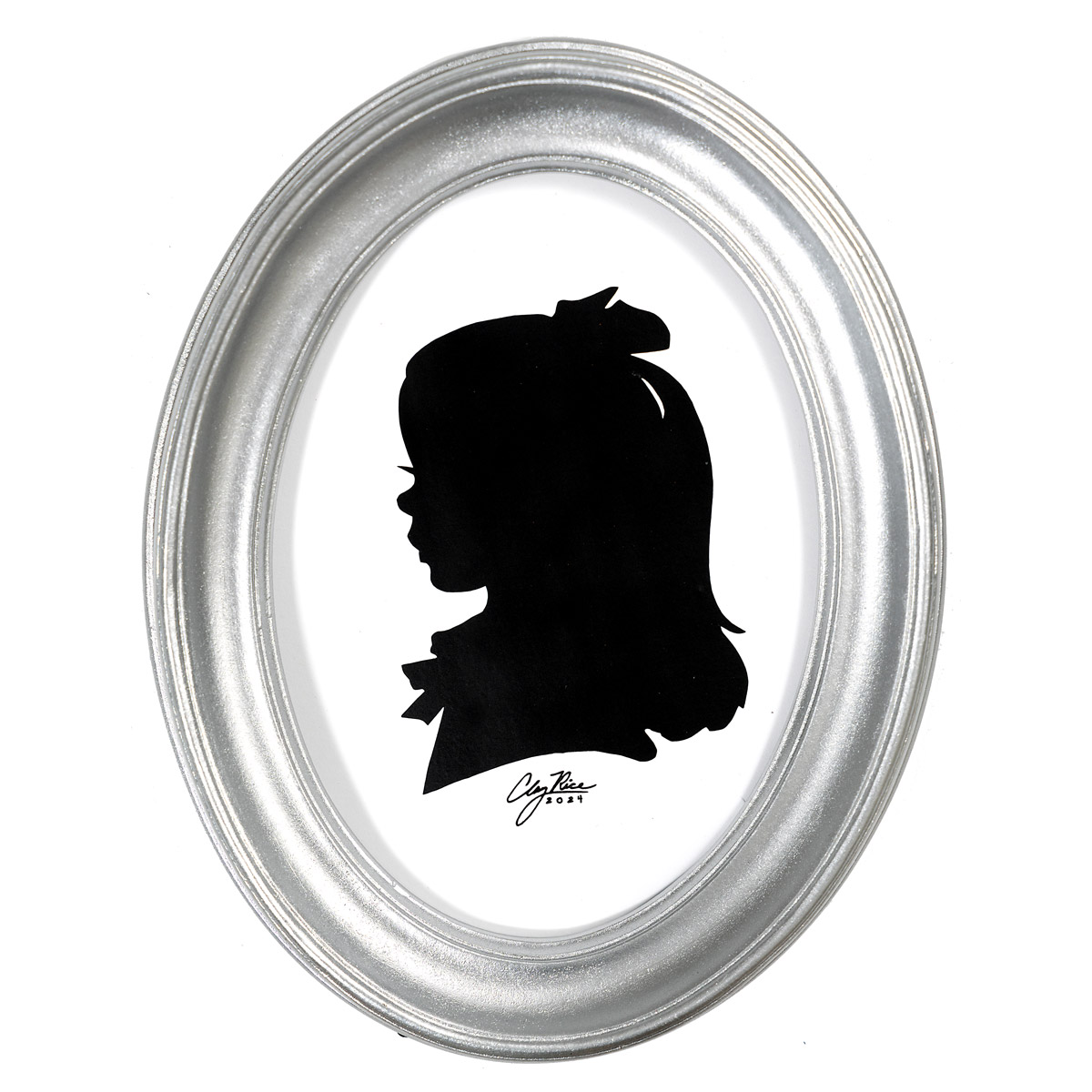 Silver Oval Frame - Clay Rice Silhouette Art